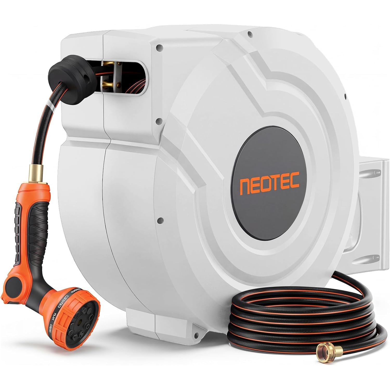 5/8 In 100Ft Retractable Garden Hose Reel With Any-Length Lock Slow Auto Rewind Heavy Duty Water Hose Reel With 9-Pattern Nozzle 180° Swivel Bracket Uv Resistant Wall Mounted Hose Reel For Outside