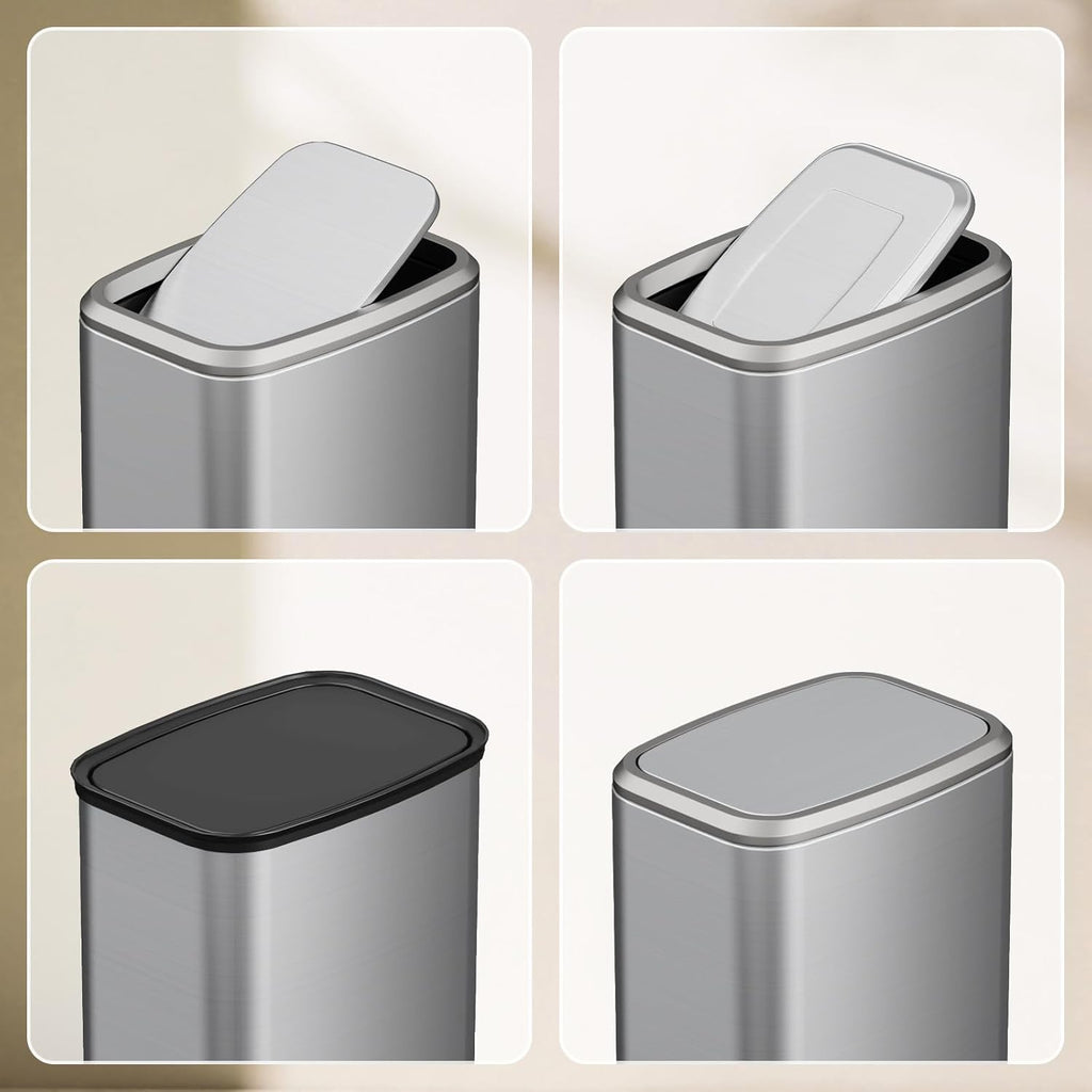 8L/2.1 Gal Small Bathroom Trash Can With Lid, Swing-Top Rectangular Waste Bin, Stainless Steel Garbage Can For Home, Office, Toilet, Bedroom, Living Room (Silver)