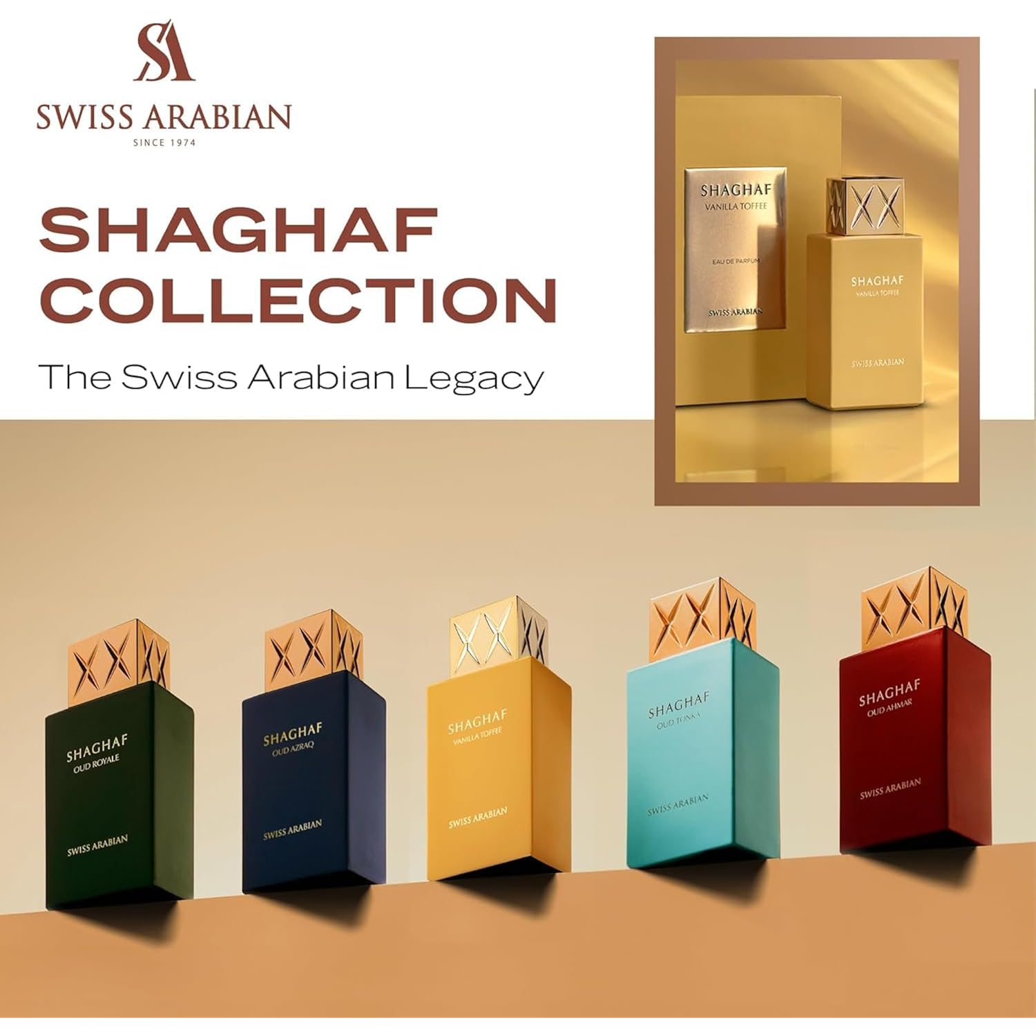Swiss Arabian Shaghaf Vanilla Toffee - Arabian Perfume for Men and Women - Unisex Eau de Parfum - Dubai Long Lasting Perfume - Travel Size - 2.5 oz