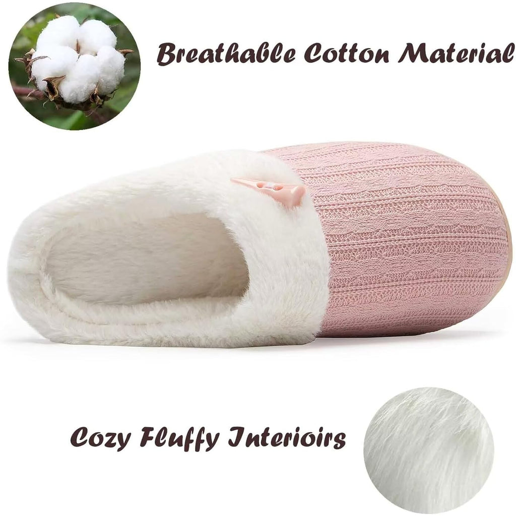 Women'S Slip On Fuzzy Slippers Memory Foam House Slippers Outdoor Indoor Warm Plush Bedroom Shoes Scuff With Faux Fur Lining