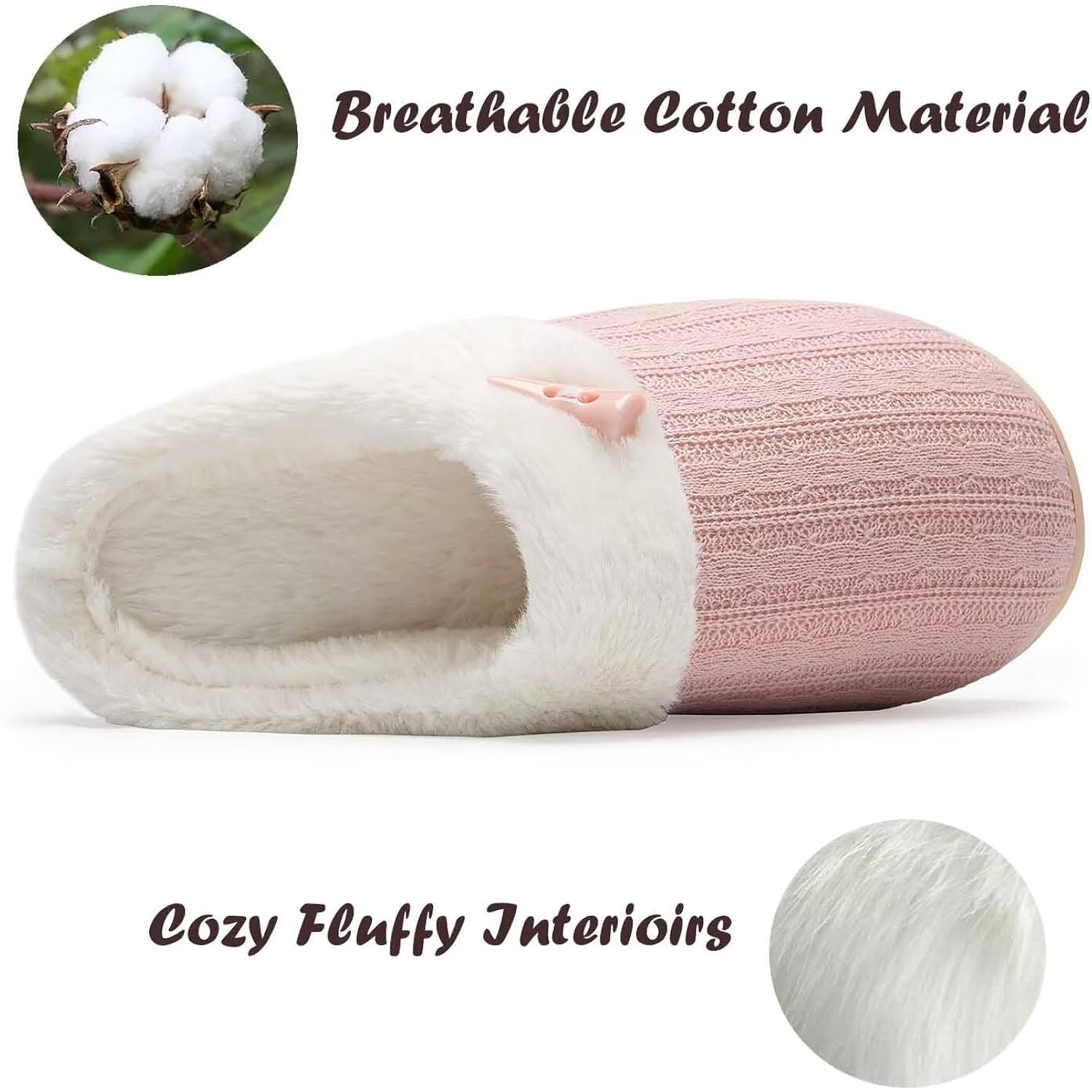 Women'S Slip On Fuzzy Slippers Memory Foam House Slippers Outdoor Indoor Warm Plush Bedroom Shoes Scuff With Faux Fur Lining