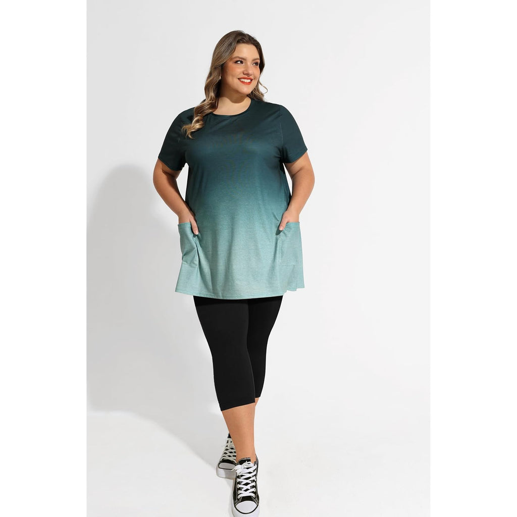 Ritera Plus Size Tops For Women Long Tunic Tops Summer Long Shirts Short Sleeve Spring Tops With Pockets For Leggings Xl-5Xl