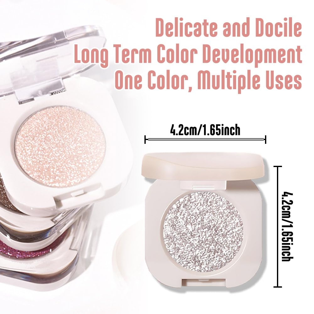 FeiCuiYun Glitter Shimmer Sparkle Eyeshadow Palette Makeup for Older Women, Silver Glitter Shimmer Metallic Holographic Multichrome Cream Iridescent Single Monochrome Eye Shadow Makeup, 12