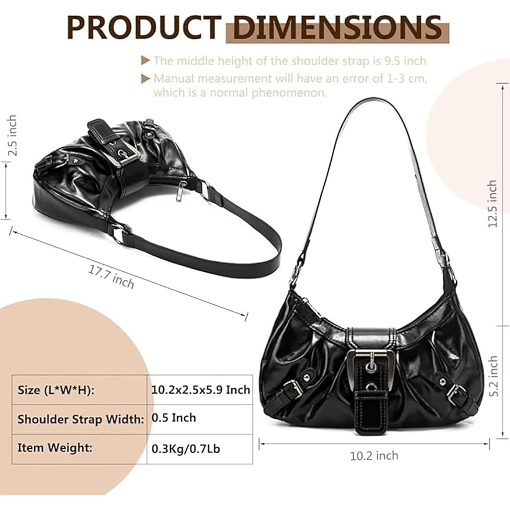 Y2K Trendy Purse For Women, Leather Buckle Punk Hobo Clutch Purses Bags For Ladies Top Handle Shoulder Bag