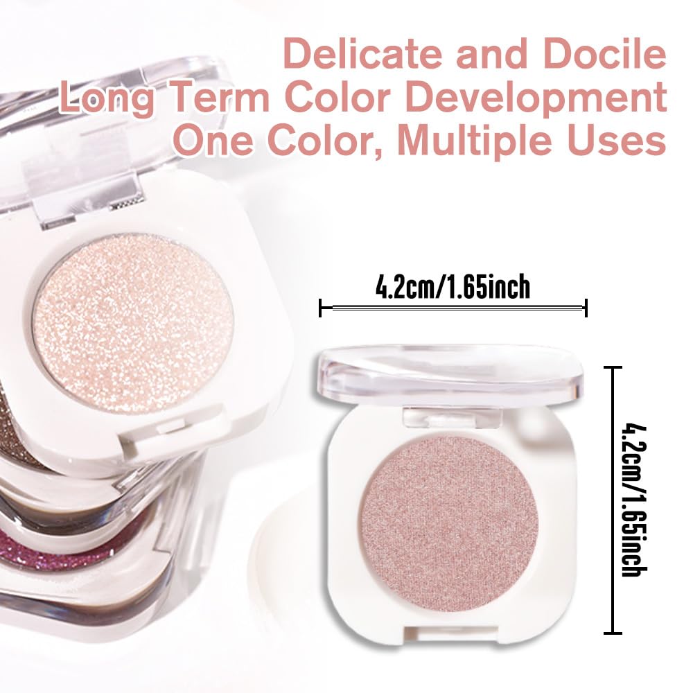 Champagne Shimmer Single Eyeshadow, Lightweight Blendable Mini Eye Shadow For Older Women, Monochrome Eyeshadow Palette Makeup Pigmented Waterproof, Vegan & Cruelty-Free, 24