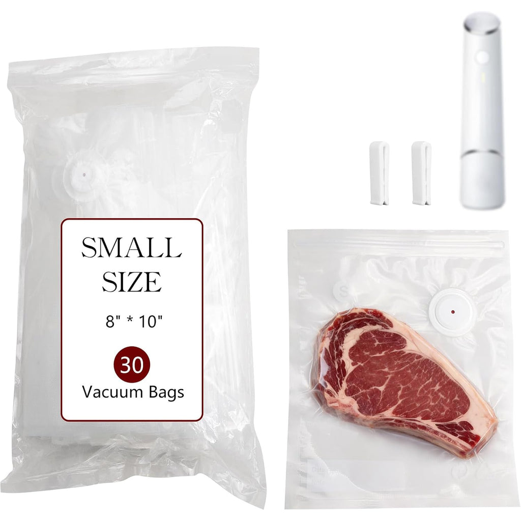 30-Pack Small Vacuum Sealer Bags & 2 Bonus Sealing Clips, Compatible With Chef Preserve – Bpa-Free (8 X 10 In) Reusable Food Storage Bags For Freezer, Microwave, Sous Vide – Leak-Proof