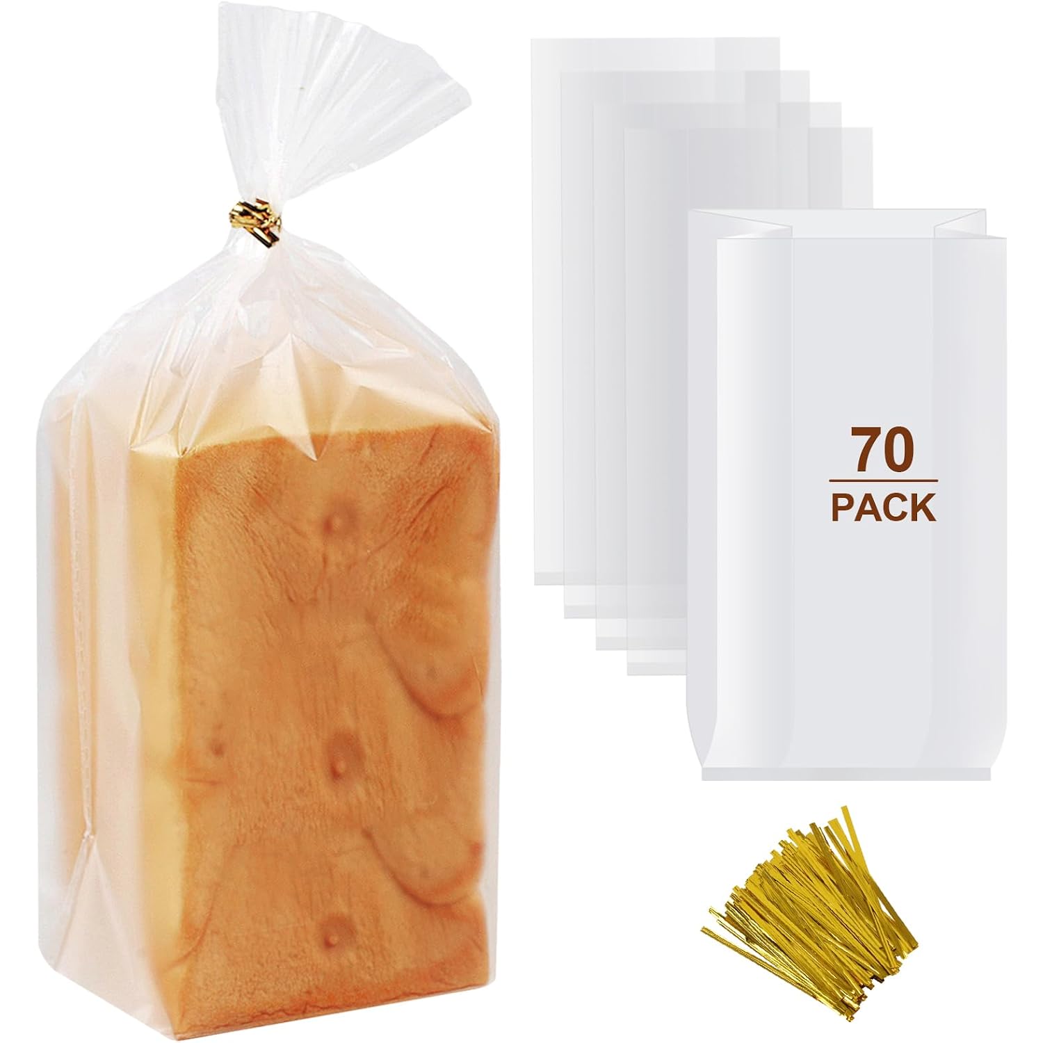 Vivinin 70 Pack Bread Bags & 100 Pack Ties, 8" X 4" X 18" Clear Bread Bags For Homemade Bread, Reusable Plastic Bread Storage Bags For Bakers, Bakery Owners