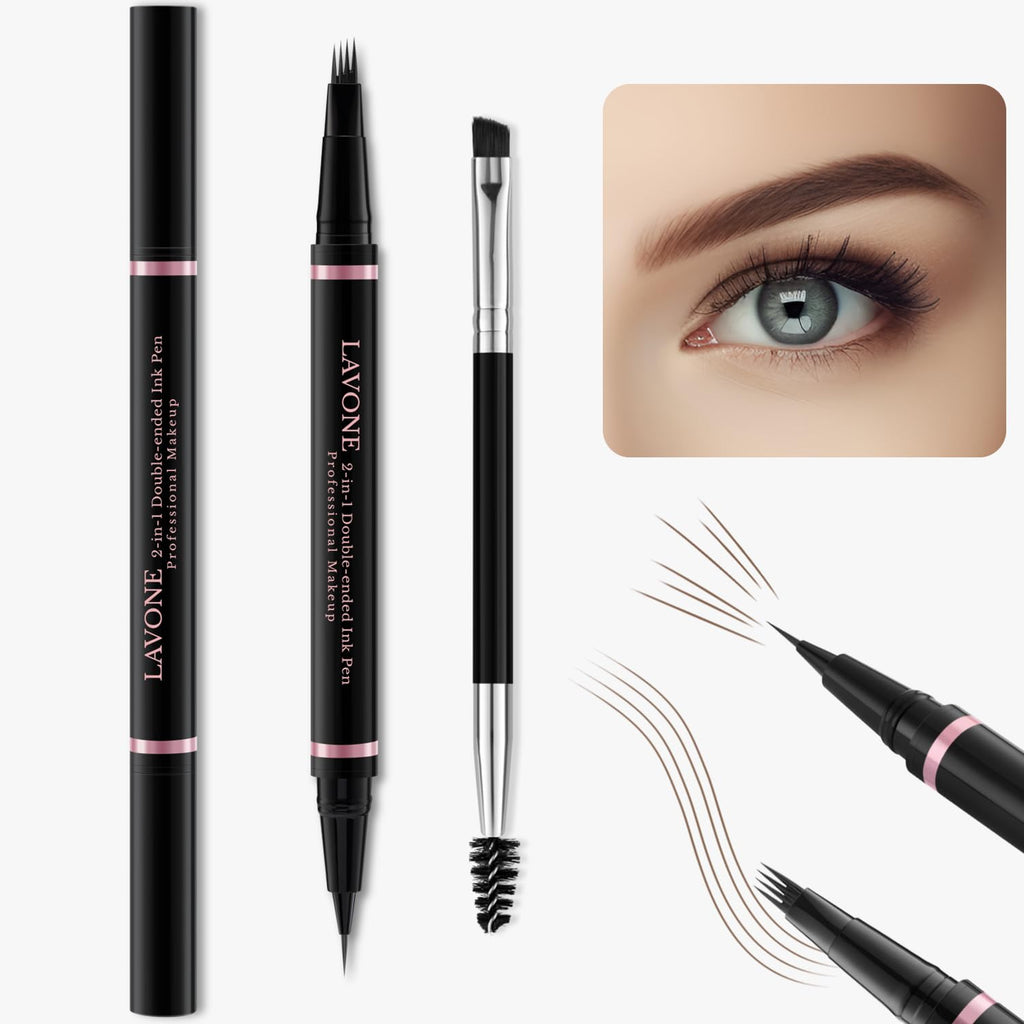 LAVONE Eyebrow Pen Makeup Kit, with Waterproof Eyebrow Pencil, Eyeliner, Pomade, and Brow Brush, Smudge-Proof and Long Lasting, Create Full and Natural Brows, Dark Brown