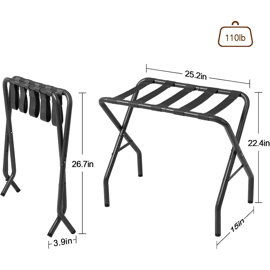 Amhancible Luggage Rack, Foldable Suitcase Stands Set Of 2, Metal Luggage Holder For Guest Room, Bedroom, Hotel, Holds Up To 110 Lb, Easy Assemble, Black Hlr01Bk
