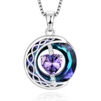 LIANYU Necklace for Womens Blue Sapphire Necklace Moon Pendant S925 Sterling Silver Crystal Jewelry for Women Pendant Birthday Gifts for Wife Gifts Valentine Anniversary