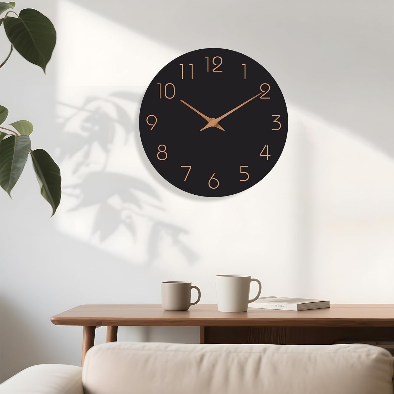 Large Wall Clock 16 Inch Black Battery Operated Silent Non Ticking Simple Minimalist Rose Gold Numbers Clock Decorative For Bedroom Living Room Kitchen Home Office