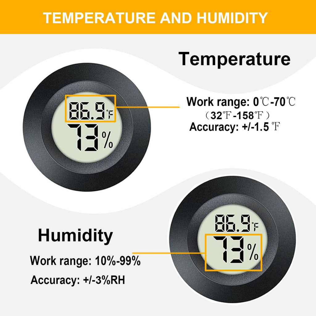 Jedew 2 Pack Hygrometer Thermometer Digital Humidity Meter Indoor/Outdoor Humidity Monitor Reptile Thermo-Hygrometer For Greenhouse Humidors Terrarium Jars, Fahrenheit (℉) /Celsius(℃) (2)