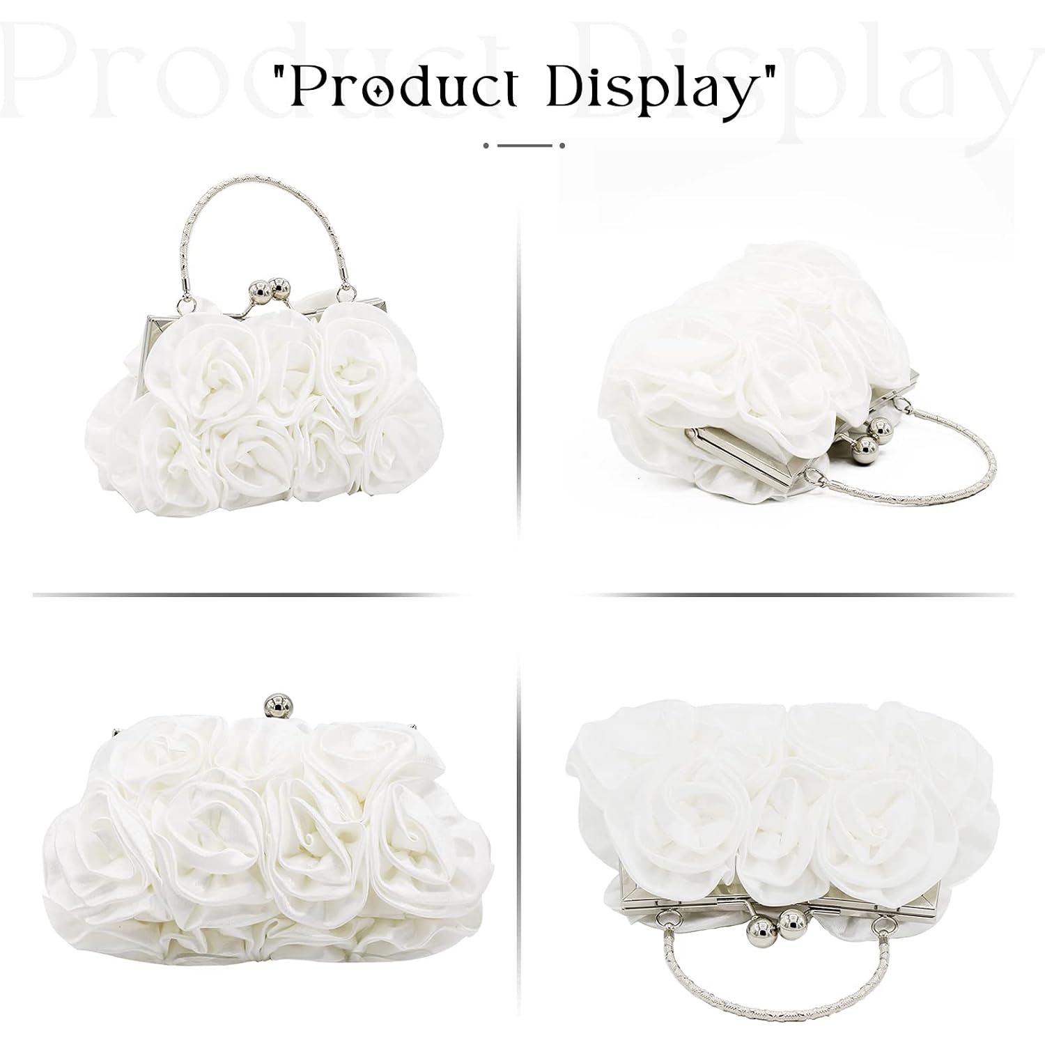 Women Evening Clutch Bag Floral Satin Small Purses With Detachable Strap For Wedding, Party, Prom