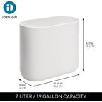 iDesign Small Slim Plastic Bathroom Trash Can, Garbage Can for Bedroom, Office, Desk, Dorm, White