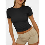 Womens Short Sleeve T Shirts - Buttery Soft Summer Crop Tops Slim Fit Y2k Basic Tees for Workout