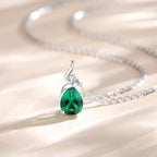 FANCIME 14K Solid White Gold Birthstone Pendant Necklace for Women with Diamond Pear Shaped Teardrop Necklace Birthday Gifts for Mom Women Sterling Silver Chain 16" + 2" Extender