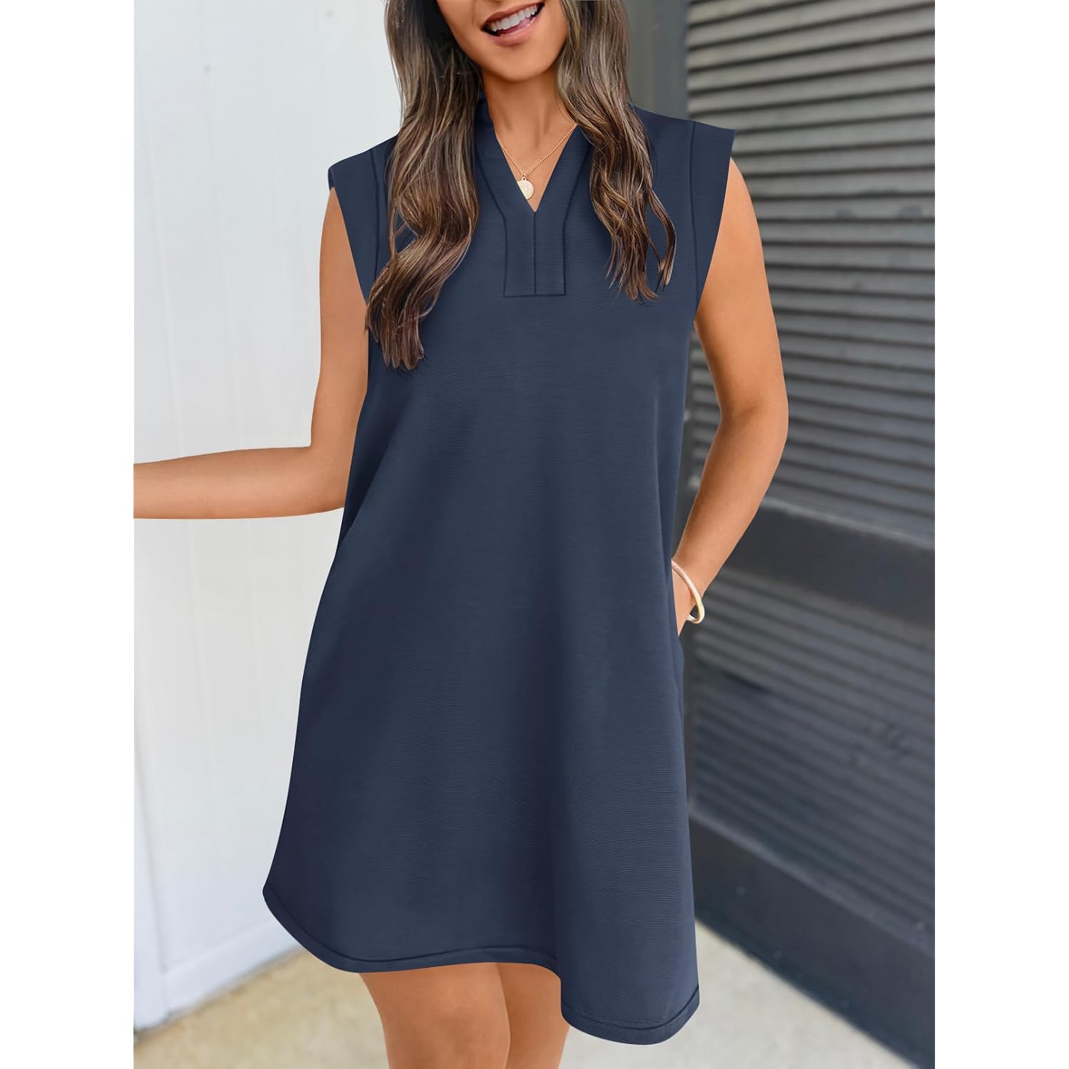 Merokeety Women'S 2026 Summer Short Sleeve Mini Dress Casual Collared V Neck Loose T Shirt Dresses