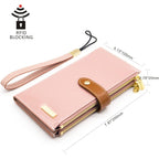 ANDOILT Women's Genuine Leather Wallet RFID Blocking Credit Card Holder Zipper Purse Cell Phone Handbag