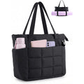 U+U Puffer Tote Bag For Women, Quilted Work Handbag With Compartments, Puffy Shoulder Bag With Yoga Mat Strap For Daily, Gym