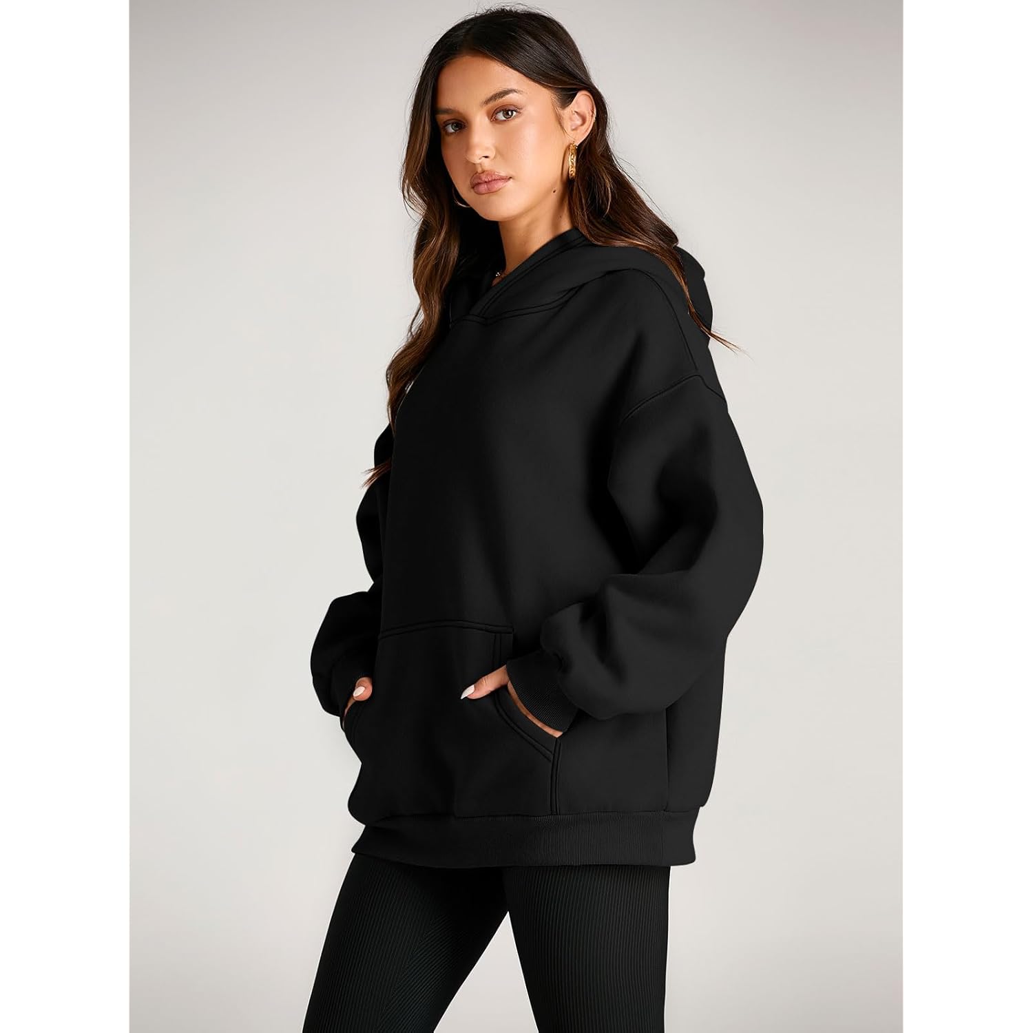 Women's Oversized Fleece Hoodie, Cozy Plush Pullover Sweatshirt with Pocket