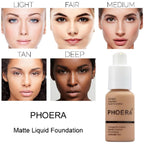 2 Pack Phoera Foundation, Flawless Soft Matte 24Hr Oil Control Full Coverage Foundation Makeup For Women.102 Nude-30Ml