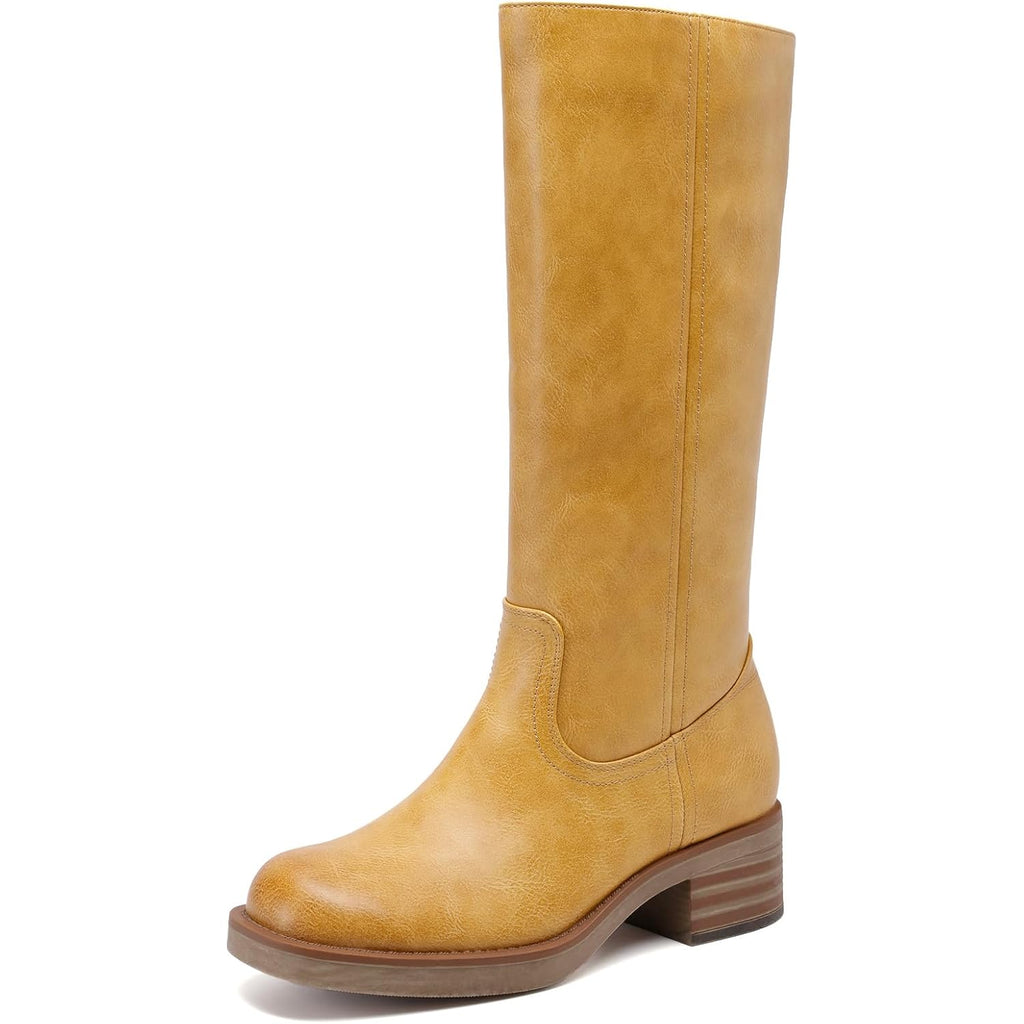 Dream Pairs Women'S Square Toe Platform Chunky Block Heel Knee High Riding Boots