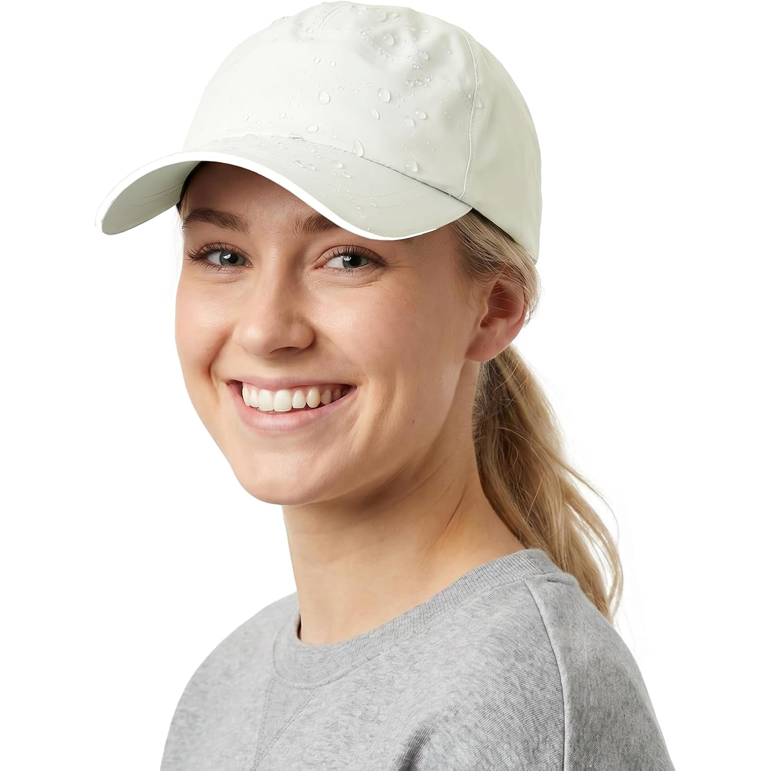 Mens Waterproof Baseball Cap Womens Rain Hat Quick Dry Running Hat with Sweatband Outdoor Golf Breathable Sports Cap Beige Grey