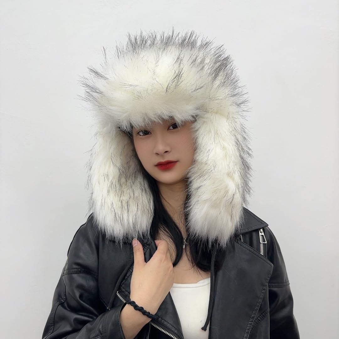 Furry Russian Hats Y2K Fur Trapper Hat Winter Faux Fur Soft Warm Ushanka Earmuffs Ear Flap Hat