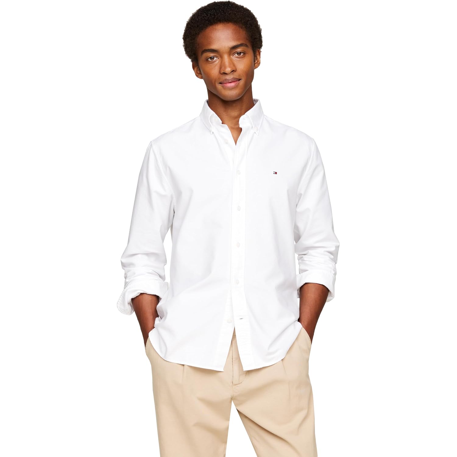 Tommy Hilfiger Men'S Long Sleeve Oxford Shirts In Regular Fit, Men'S Button Down Shirts, Also Available In Big And Tall