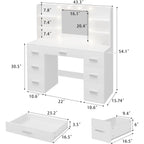 Furmax Vanity Desk With Mirror, Led Lights And Power Outlet Makeup Vanity Table With 7 Drawers And 6 Storage Shelves Dressing Table For Bedroom Dressing Room (White)