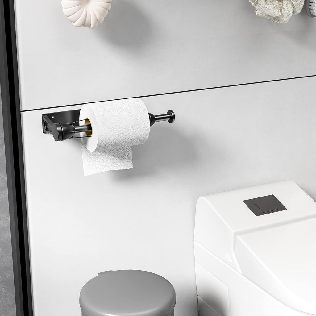 Paper Towel Holder Under Cabinet, Single Hand Operable Wall Mount With Damping Effect, Self-Adhesive Or Drilled For Kitchen Bathroom, Black