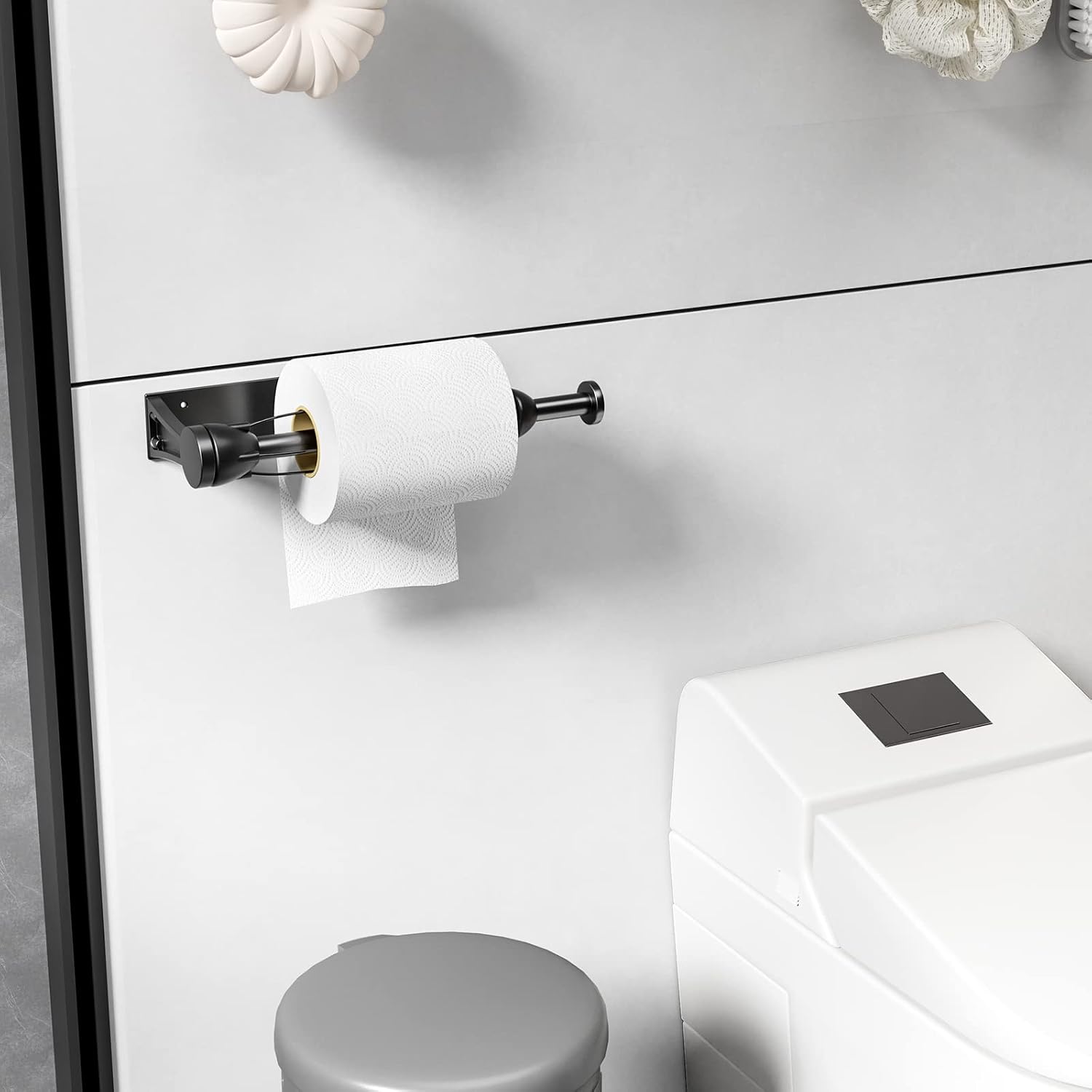 Paper Towel Holder Under Cabinet, Single Hand Operable Wall Mount With Damping Effect, Self-Adhesive Or Drilled For Kitchen Bathroom, Black