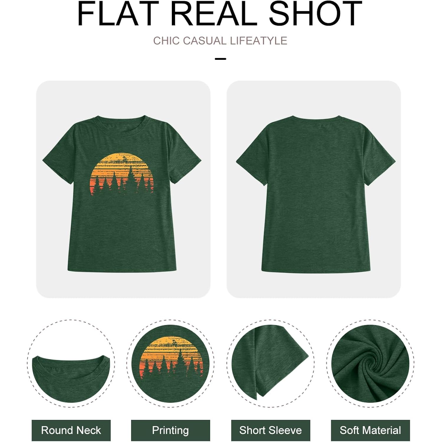Plus Size Tops for Women Cute Vintage Graphic Tee Sunrise Camping Funny Print Casual Nature Travel Shirt Green4