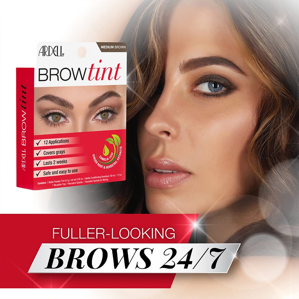 Ardell Brow Tint Kit, Medium Brown Eyebrow Tint Dye, Brow Color, 1 Pack | Enhances Brows With Natural Extracts, Complete Long-Lasting Colors For Fuller, More Defined Eyebrows, Lasts Up To 2 Weeks