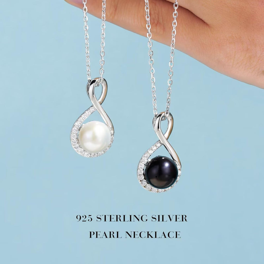Iefil Mothers Day Gifts for Wife Women - 10-11mm Cultured Freshwater Pearl Necklace, Infinity Pearl Necklace, Anniversary Birthday Gifts for Wife Mom Girlfriend, 925 Sterling Silver