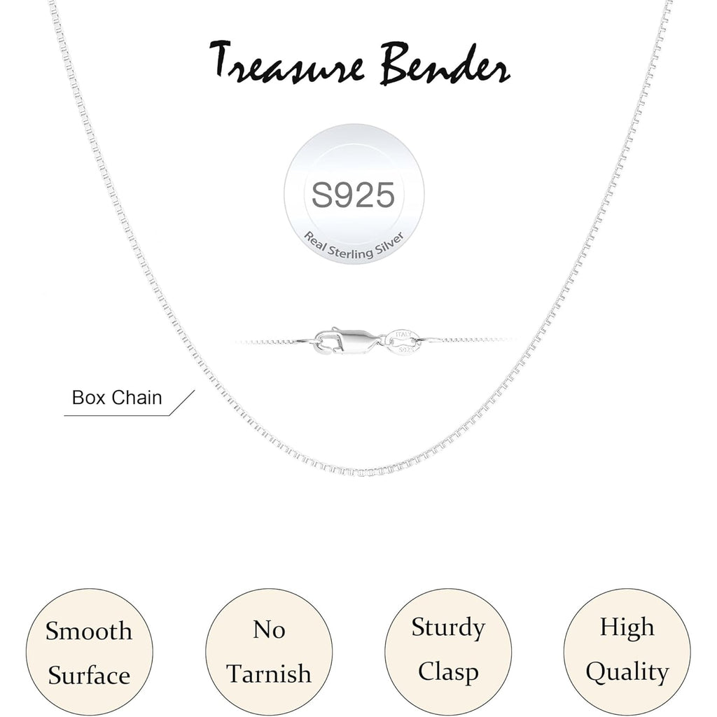 S925 Sterling Silver Box Chain Necklace for Women - 0.8mm Sterling Silver Box Chain Necklace Thick Sturdy Colourfast Chain Necklaces Jewelery for Women 16/18/20/22/24 Inch