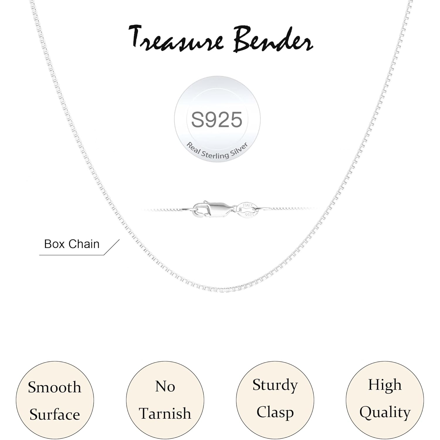 S925 Sterling Silver Box Chain Necklace for Women - 0.8mm Sterling Silver Box Chain Necklace Thick Sturdy Colourfast Chain Necklaces Jewelery for Women 16/18/20/22/24 Inch
