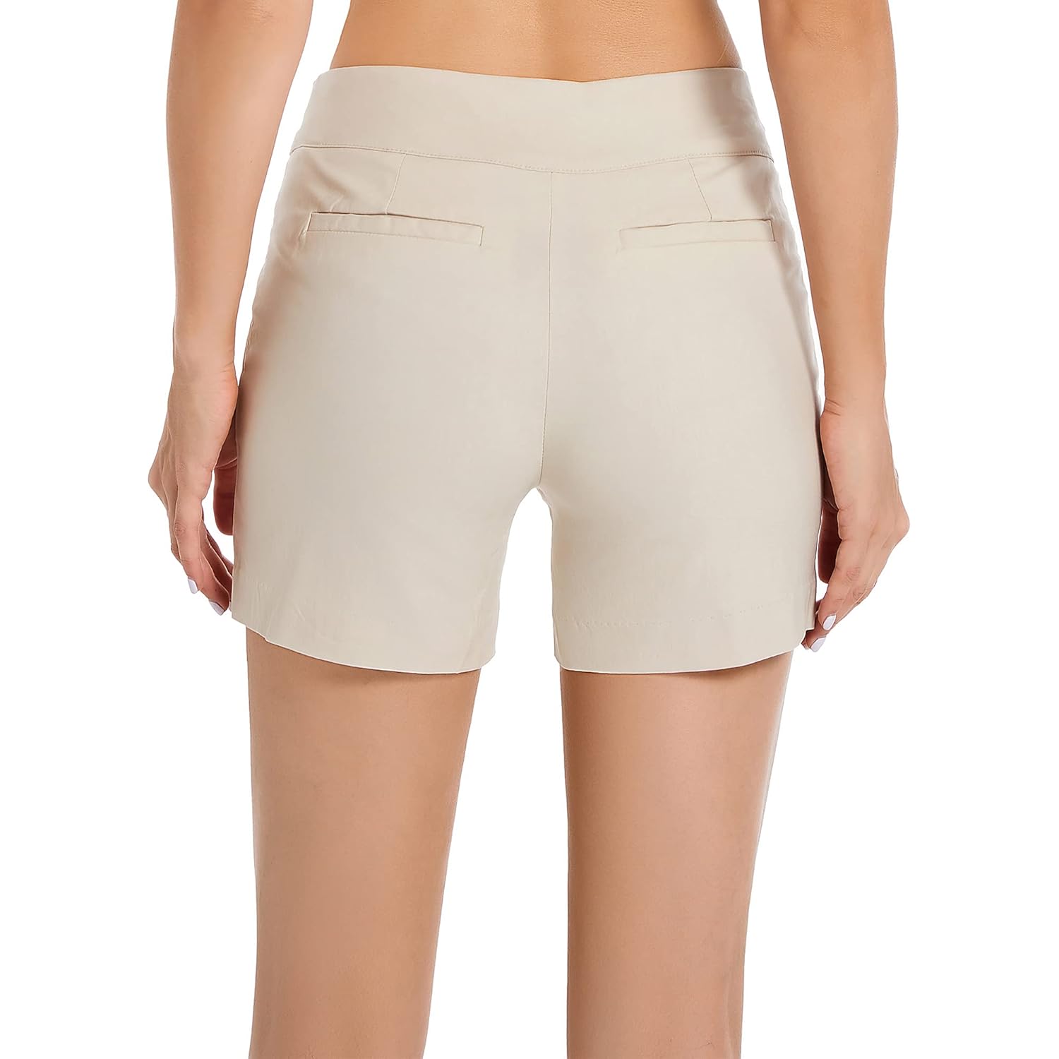Women's Chino Shorts - 4" Inseam, High Waisted, Elastic, Summer Casual Shorts with 2 Front Pockets