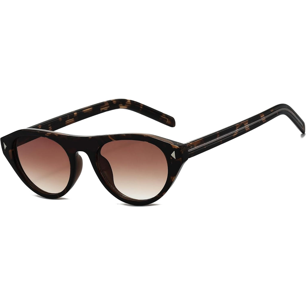 Verfimaci Retro Oval Cat Eye Sunglasses for Women Men,Trendy Cateye Shades Small Narrow Vintage Sun Glasses UV Protection Tortoise/Gradation Brown