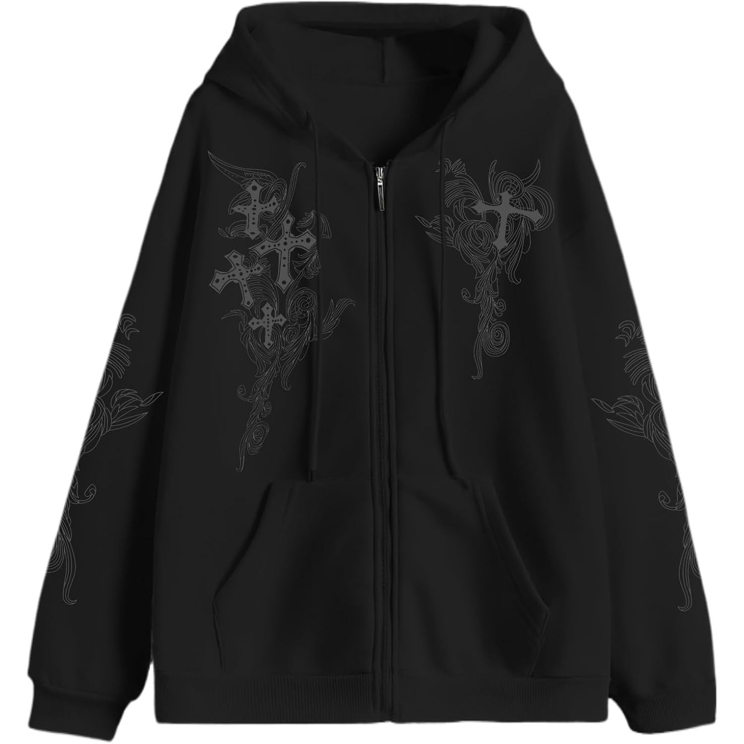 Zip Up Hoodies Y2K Jacket Graphic Gothic Jackets Grunge Cross Hoodie Baggy Streetwear Emo Sweater Aesthetic Clothes