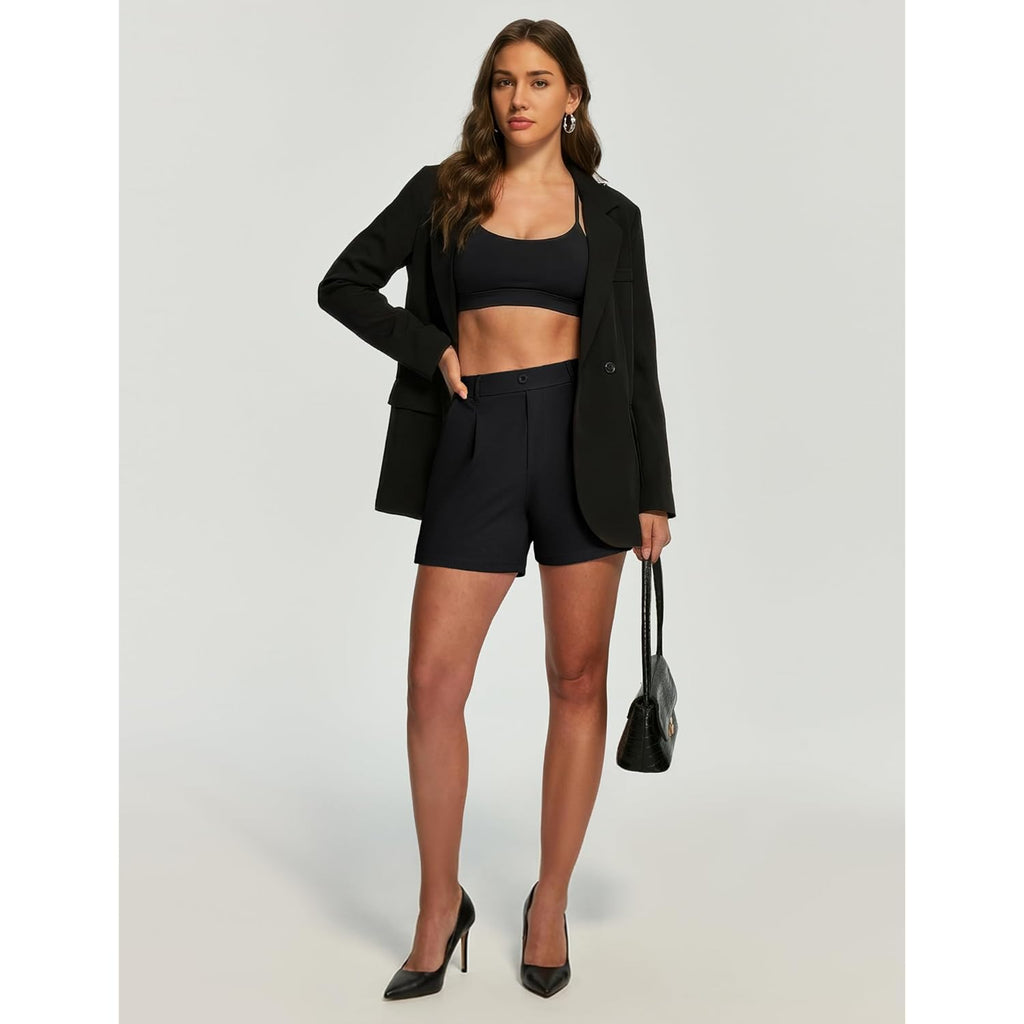 Womens Shorts Dressy Casual Elastic High Waisted Summer Wide Leg Business Lounge Trouser Dress Shorts with Pockets