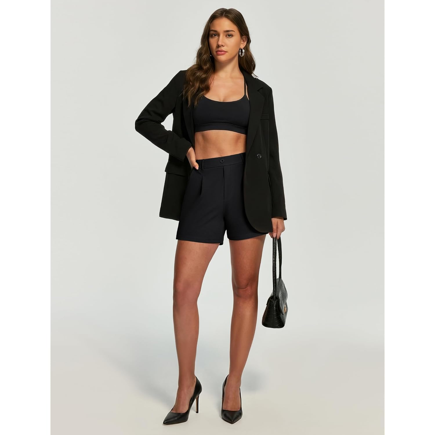 Womens Shorts Dressy Casual Elastic High Waisted Summer Wide Leg Business Lounge Trouser Dress Shorts with Pockets
