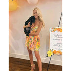 Summer Floral Boho Dresses For Women Spaghetti Straps Beach Dress Ruffle Sexy Mini Dress