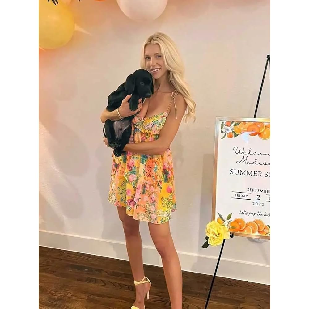 Summer Floral Boho Dresses For Women Spaghetti Straps Beach Dress Ruffle Sexy Mini Dress