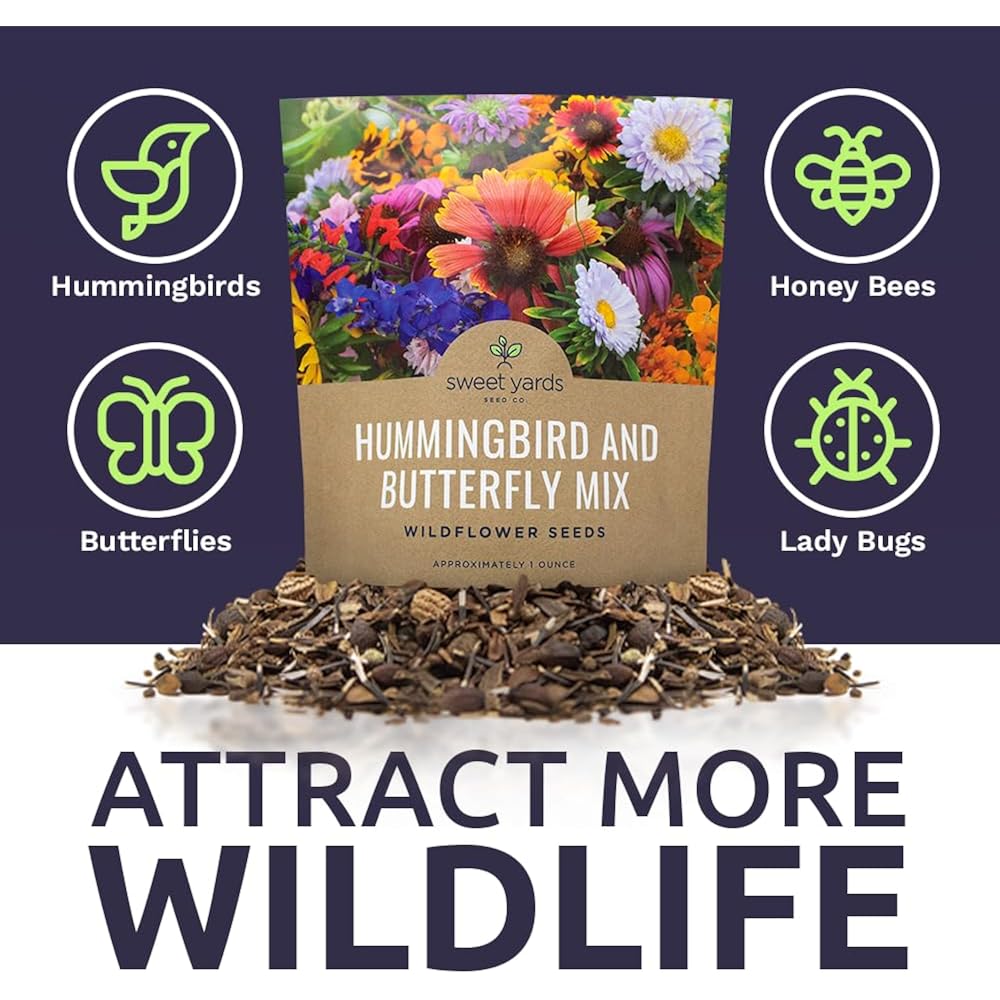 Wildflower Seeds Butterfly And Humming Bird Mix - Large 1 Ounce Packet 7,500+ Seeds - 23 Open Pollinated Annual And Perennial Species