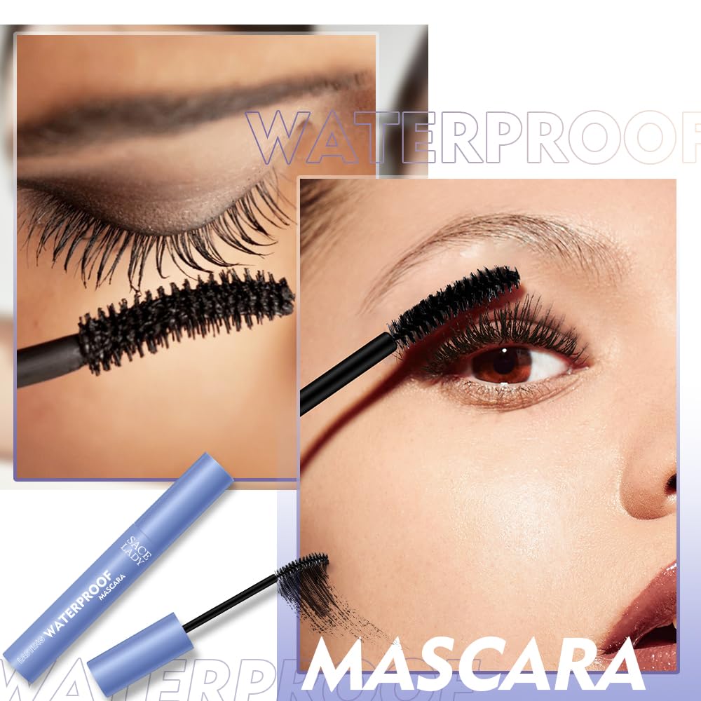 SACE LADY Black Mascara, Waterproof Volume Lengthening Eyelashes Mascara, Long Wearing Natural-Looking Smudge-Proof No Clumping Eye Makeup
