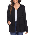 Full Zip Up Hoodie for Women Pleated Tiered Ruffle Hooded Sweatshirts Jacket Coat Long Sleeve