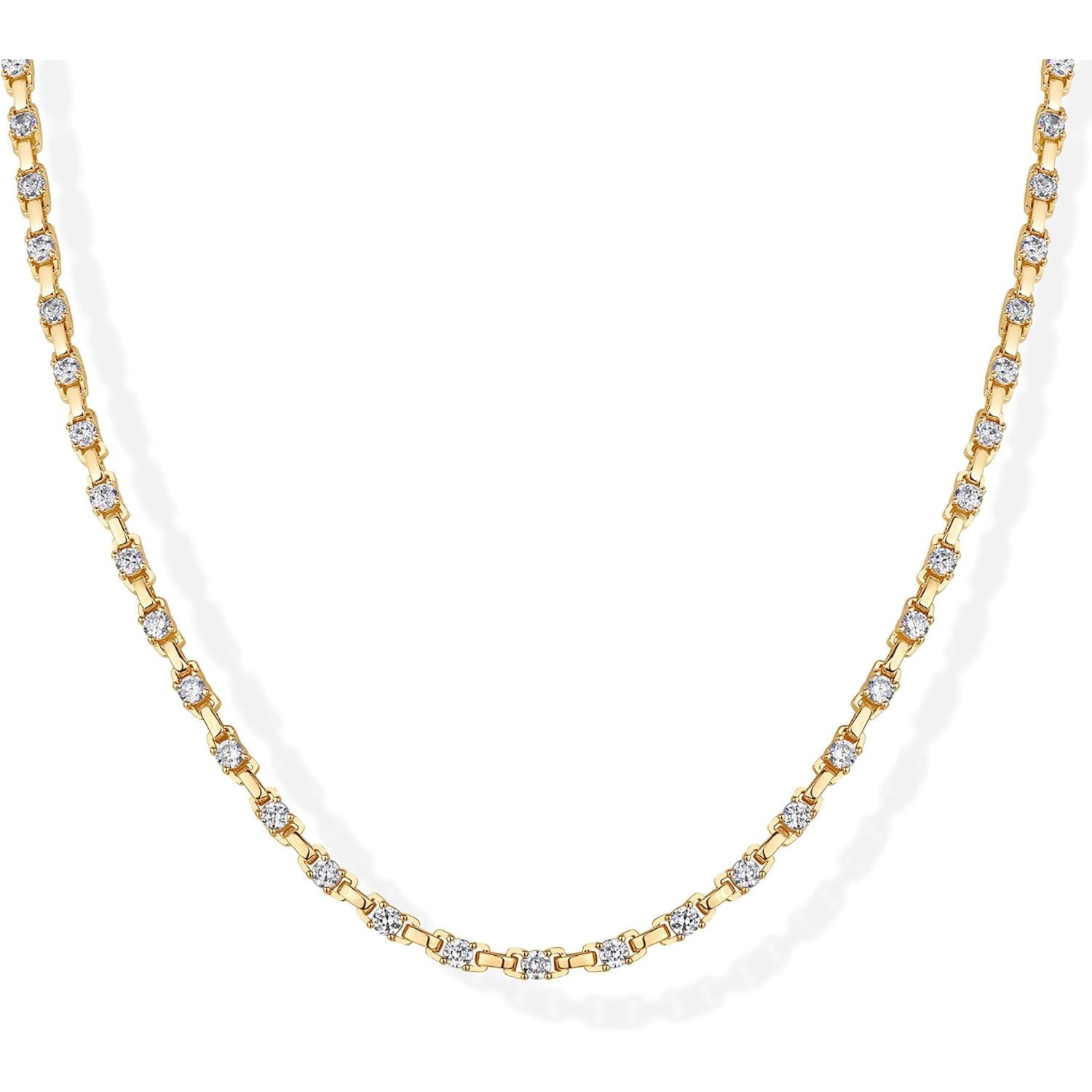 PAVOI 14K Gold Plated Simulated Diamond Tennis Necklaces for Women - Classic Tennis Chain - Timeless Station Round and Pear Cubic Zirconia Stones Choker Necklace