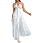 Narecte Women'S Maxi Summer Dresses Halter V Neck Beach Dresses For Women A-Line Casual Dress For Vacation