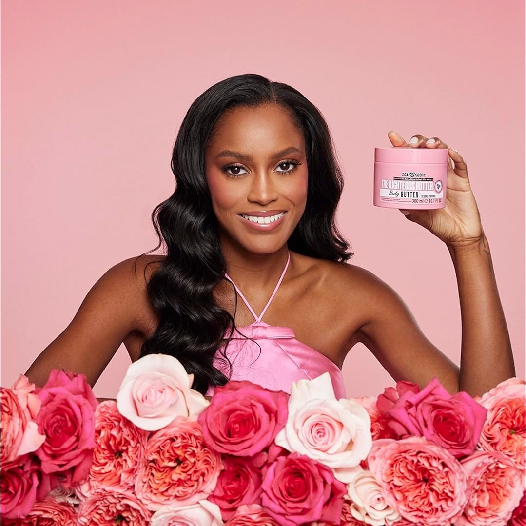 Soap & Glory The Righteous Body Butter - Hydrating Body Moisturizer For Dry Skin With Shea Butter, Vitamin E & Aloe Vera - Rich Lotion For Women - Vegan & Cruelty Free (10.1 Fl Oz)